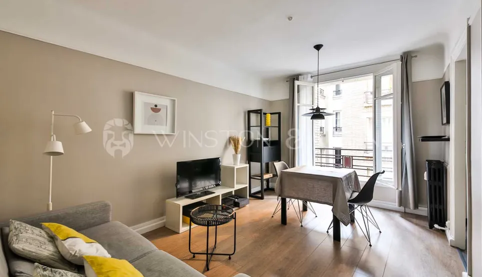 Luxury apartment: modern, bright living-dining room with balcony. Sleek design, optimal comfort. Perfect for city living.