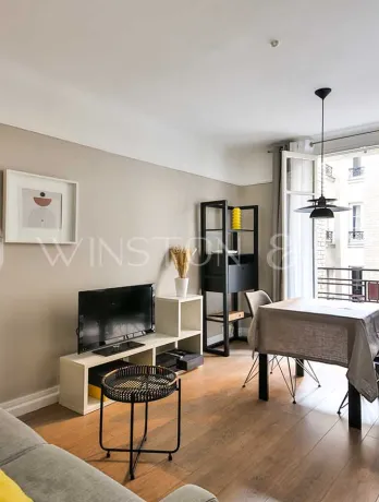 Luxury apartment: modern, bright living-dining room with balcony. Sleek design, optimal comfort. Perfect for city living.